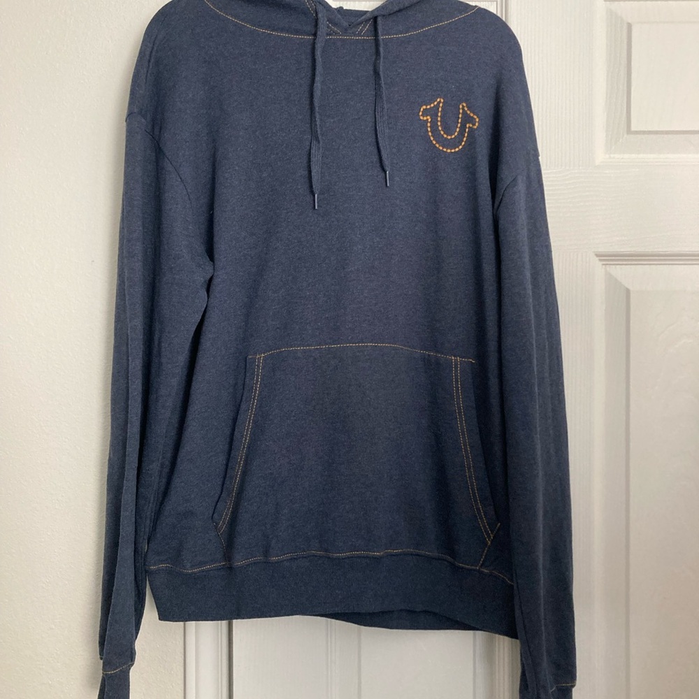 True Religion Hoodie Sweatshirt Pullover Navy Blue Embroidered Horseshoe Medium
